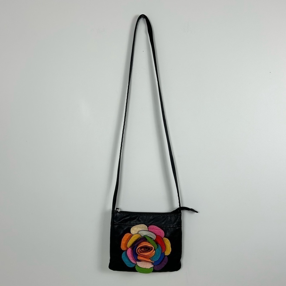 Fiorelli Black Leather Floral Crossbody Bag
